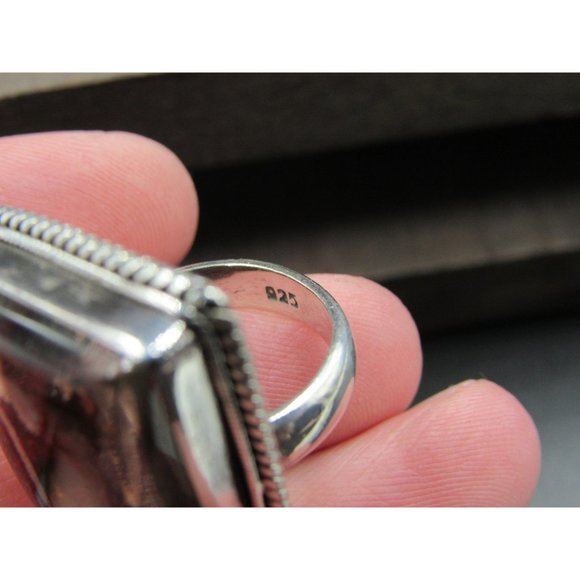 Size 4.5 Sterling Silver Large Handmade Glass Resin Band Ring Vintage Statement - Picture 6 of 9